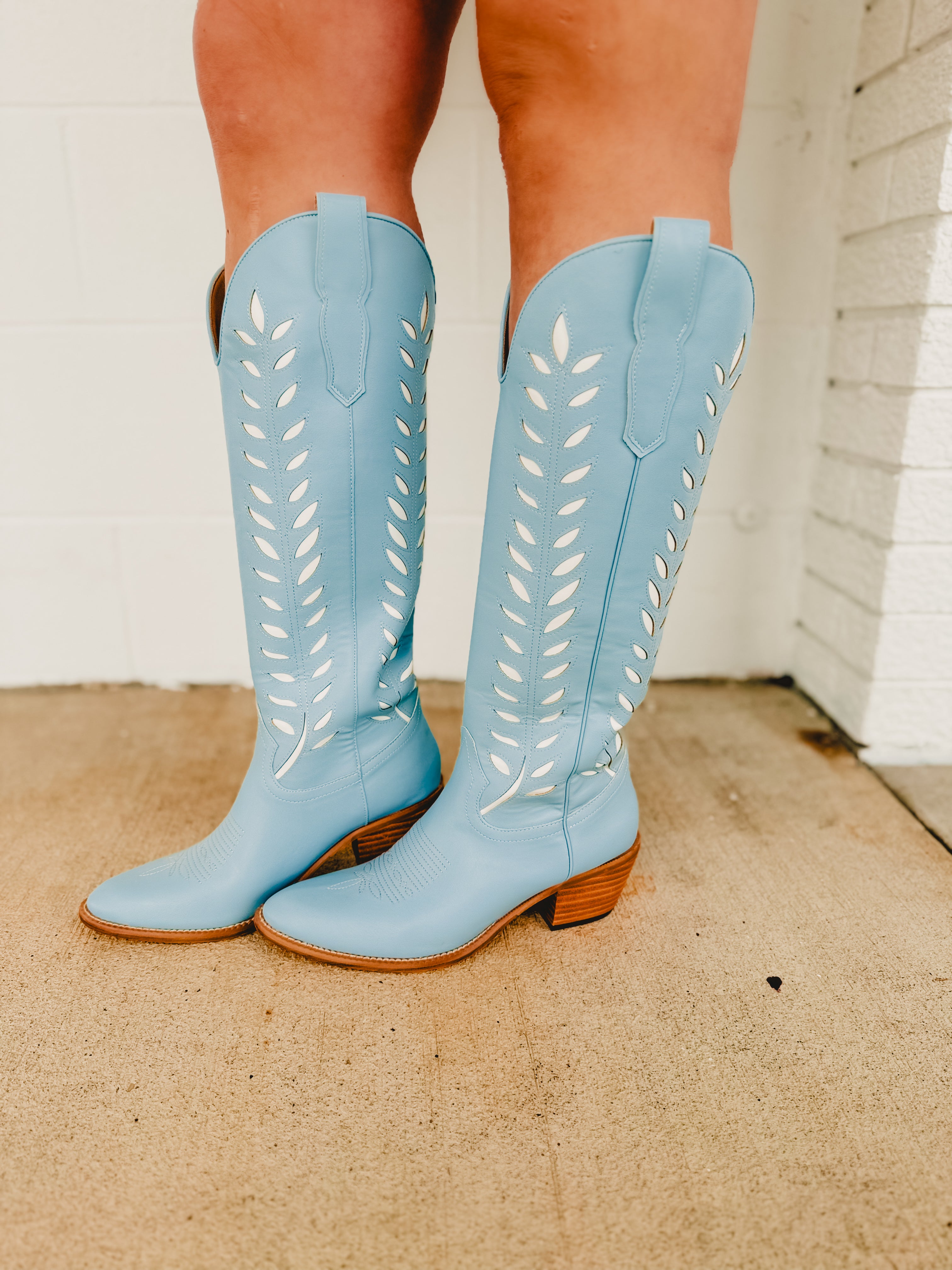 Lucia Western Knee High Boot - Blue - Lace and Grace Boutique