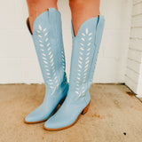 Lucia Western Knee High Boot - Blue - Lace and Grace Boutique