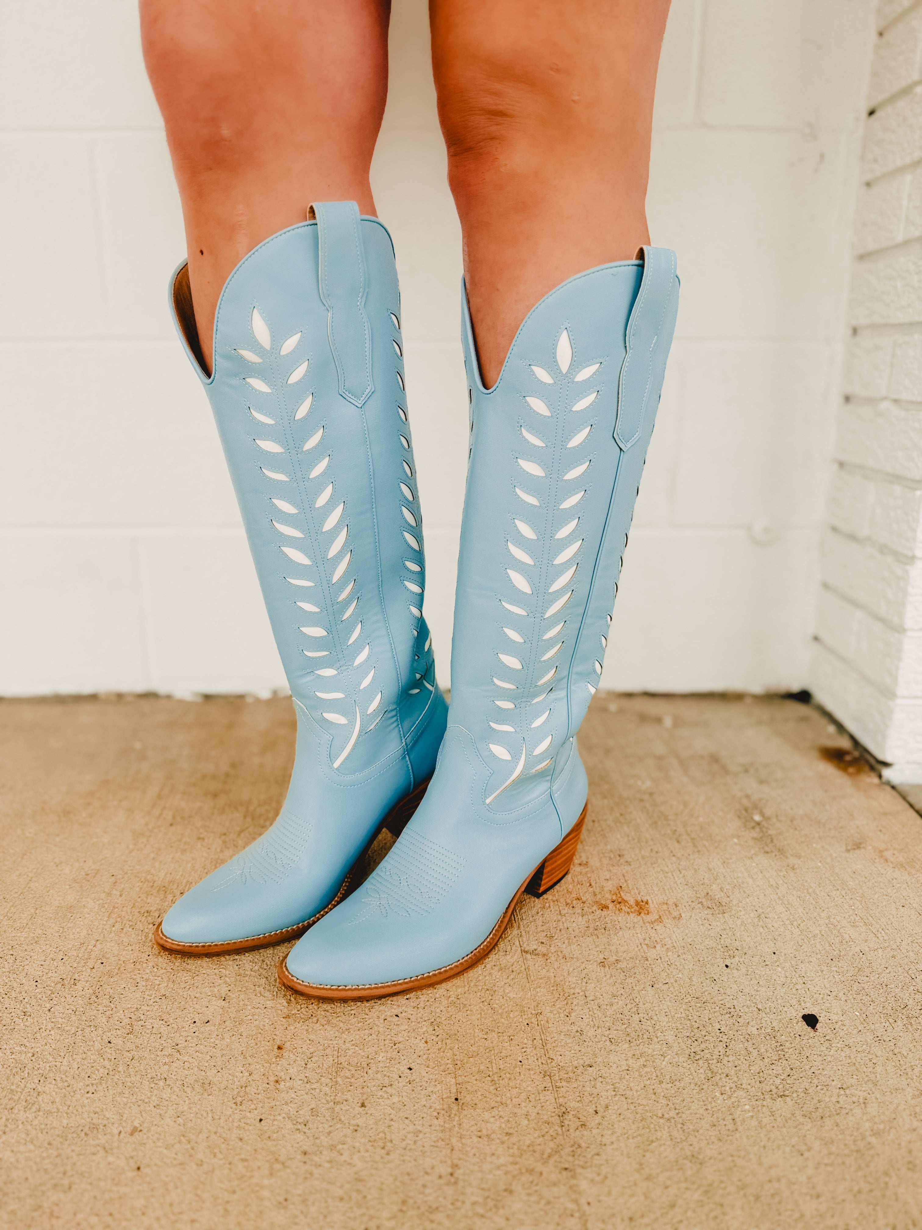 Lucia Western Knee High Boot - Blue - Lace and Grace Boutique