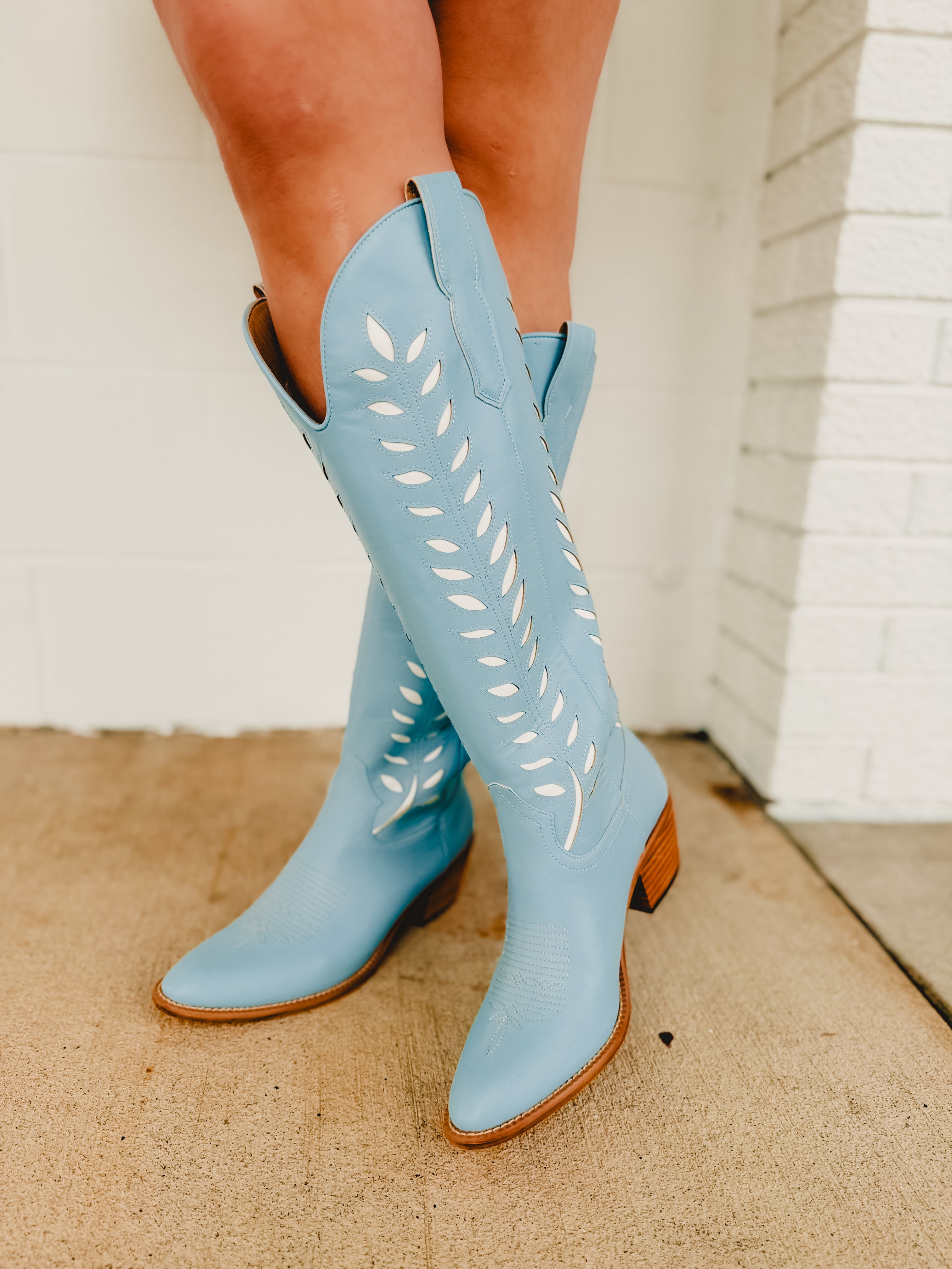 Lucia Western Knee High Boot - Blue - Lace and Grace Boutique