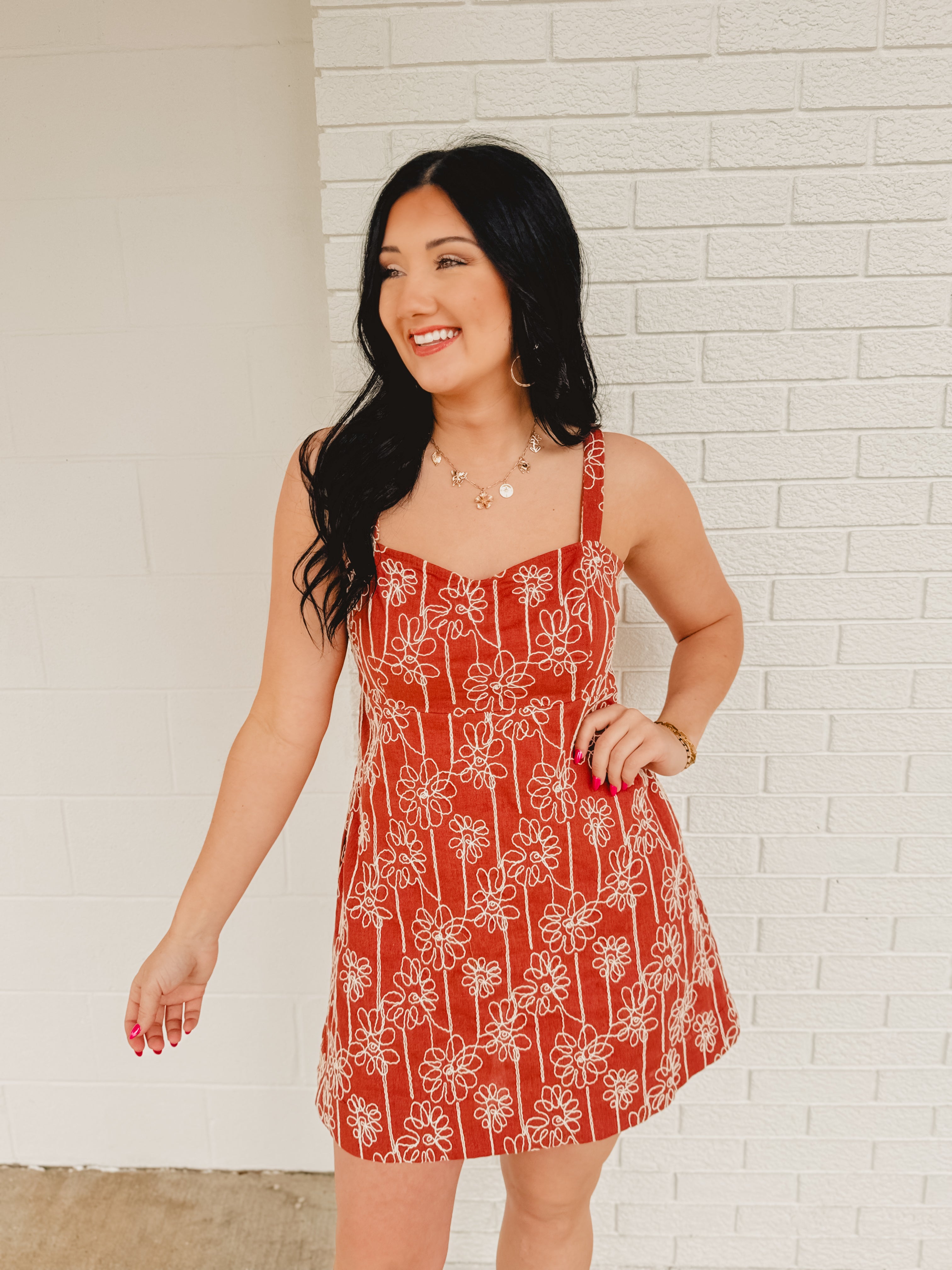 Floral Embroidered Mini Dress - Ruby - Lace and Grace Boutique