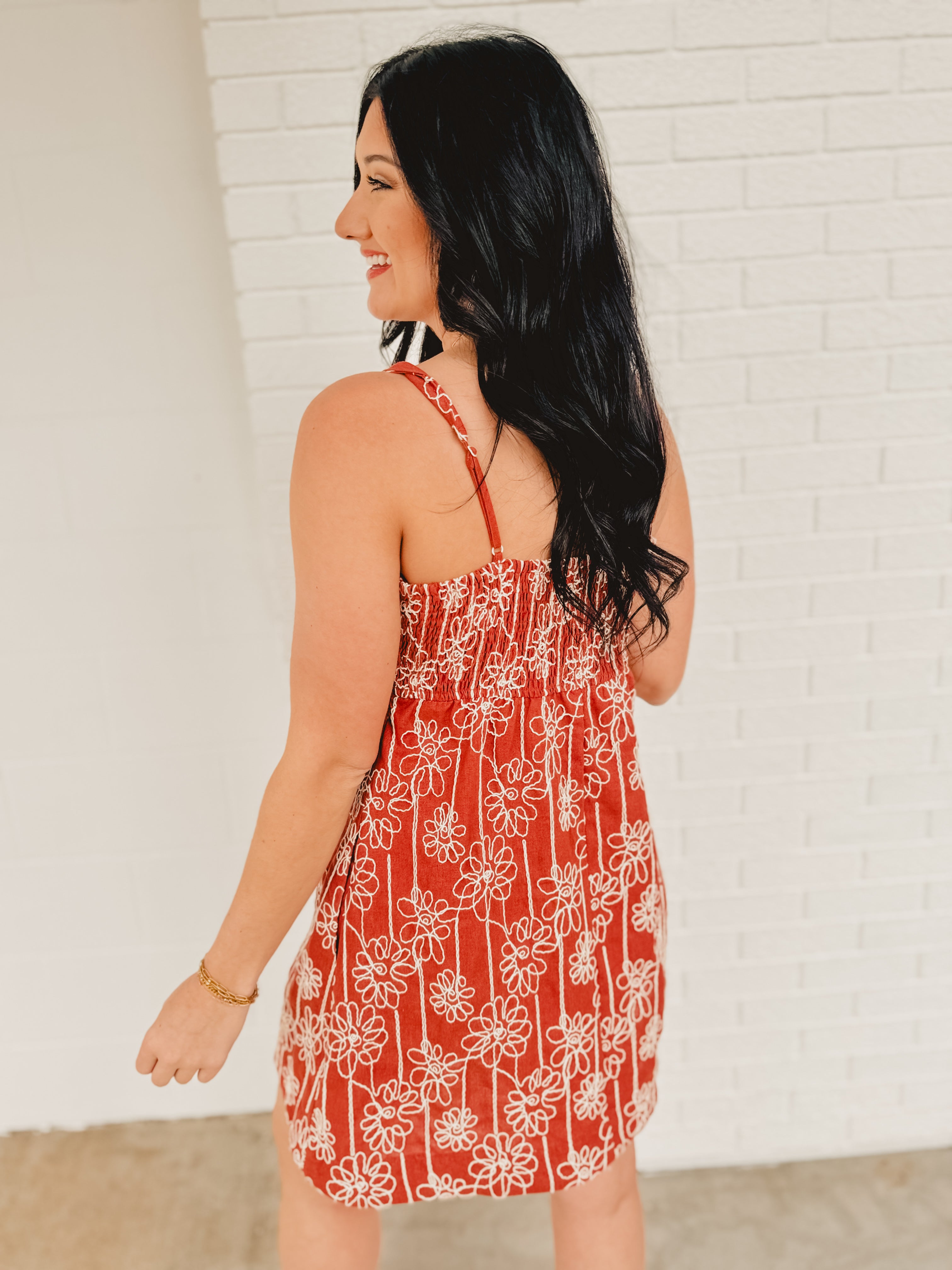 Floral Embroidered Mini Dress - Ruby - Lace and Grace Boutique