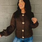 Chunky Button Cable Knit Cardigan - Mocha Mousse - Lace and Grace Boutique