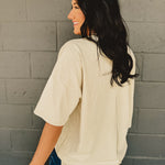 Short Sleeve Mineral Washed Oversized Top - Light Khaki - Lace and Grace Boutique