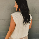 Button Up Sweater Knit Vest - Cream - Lace and Grace Boutique