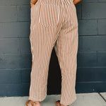 Striped Barrel Leg Cropped Pants - Camel - Lace and Grace Boutique