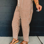 Striped Barrel Leg Cropped Pants - Camel - Lace and Grace Boutique