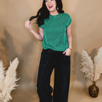 Mineral Wash Wide Leg Elastic Waist Twill Pant - Black - Lace and Grace Boutique