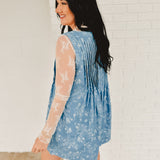 Floral Print Pintuck Detail Romper - Denim - Lace and Grace Boutique