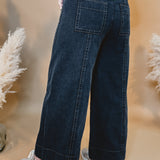 Mineral Wash Wide Leg Elastic Waist Twill Pant - Black - Lace and Grace Boutique