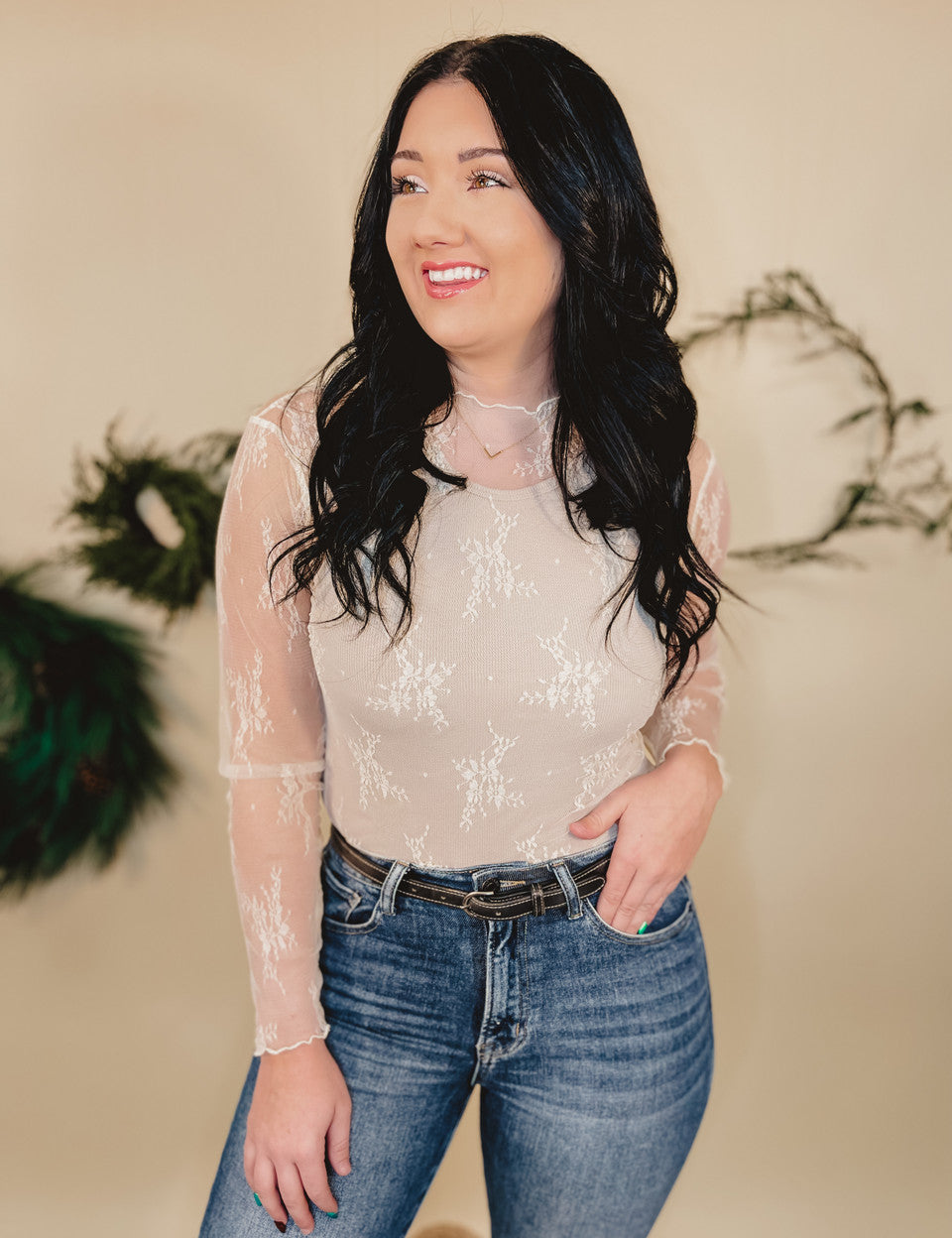 All Dressed Up Sheer Lace Top - Ivory - Lace and Grace Boutique