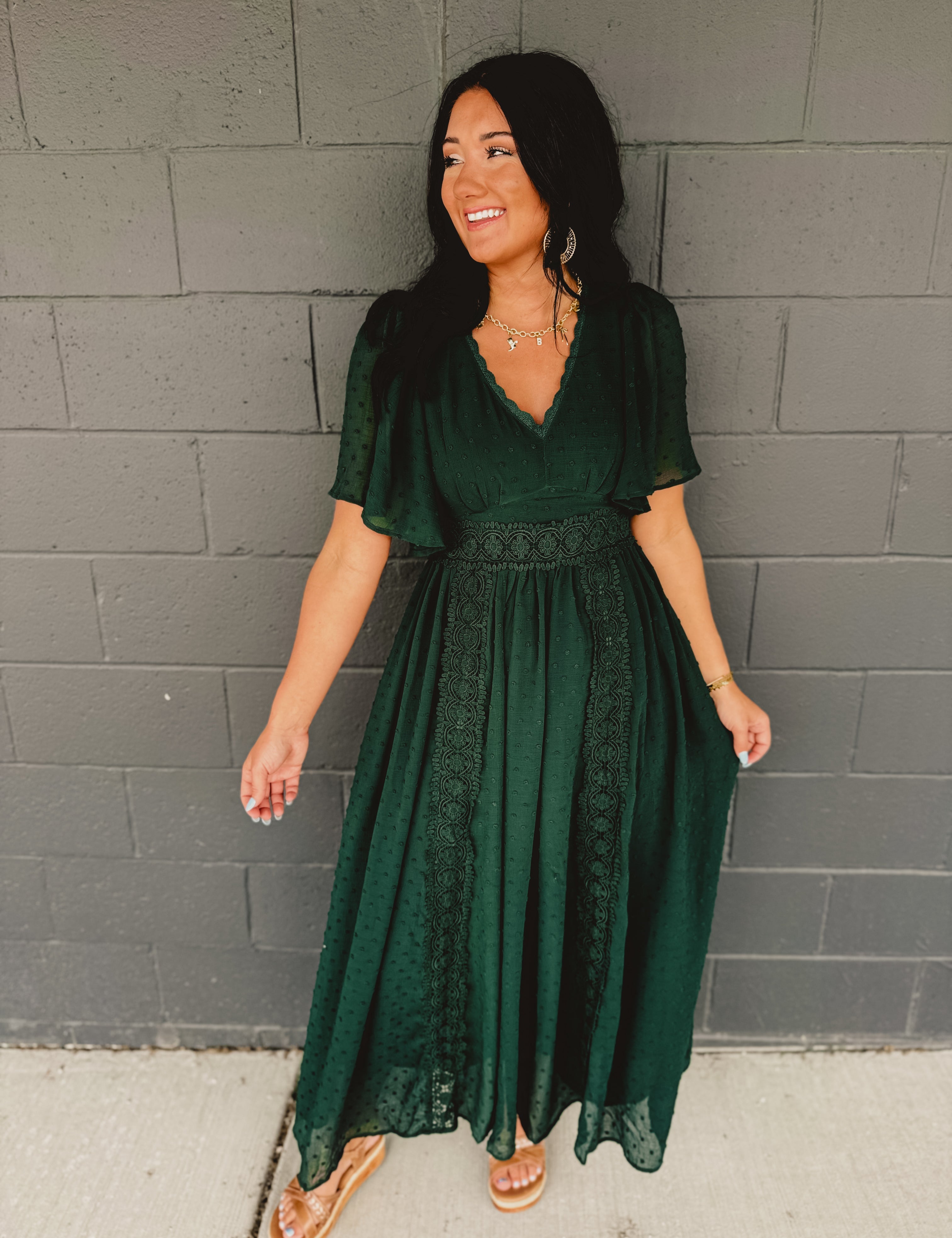 Swiss Dot Lace Maxi Dress - Evergreen - Lace and Grace Boutique