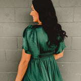 Washed Satin Lace Maxi Dress - Emerald - Lace and Grace Boutique