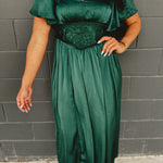Washed Satin Lace Maxi Dress - Emerald - Lace and Grace Boutique