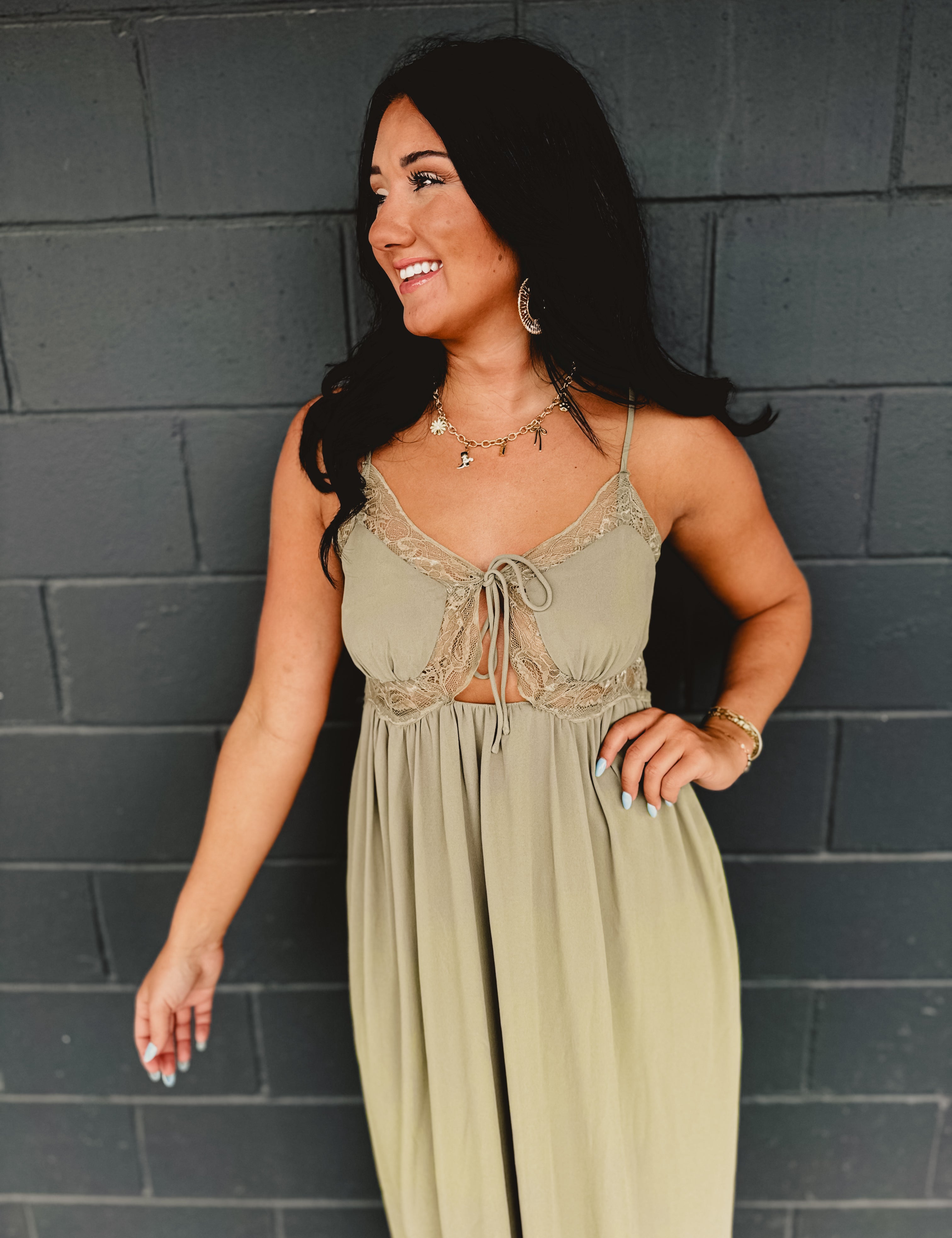 Lace Trim Detail Maxi Dress - Olive - Lace and Grace Boutique