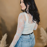 Mesh Lace High Neck Long Sleeve Top - Light Blue - Lace and Grace Boutique