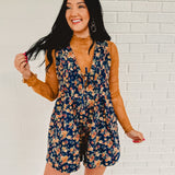 Washed Floral Denim Romper - Blue - Lace and Grace Boutique