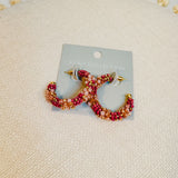 Pink Beaded Hoop Earrings - Lace and Grace Boutique