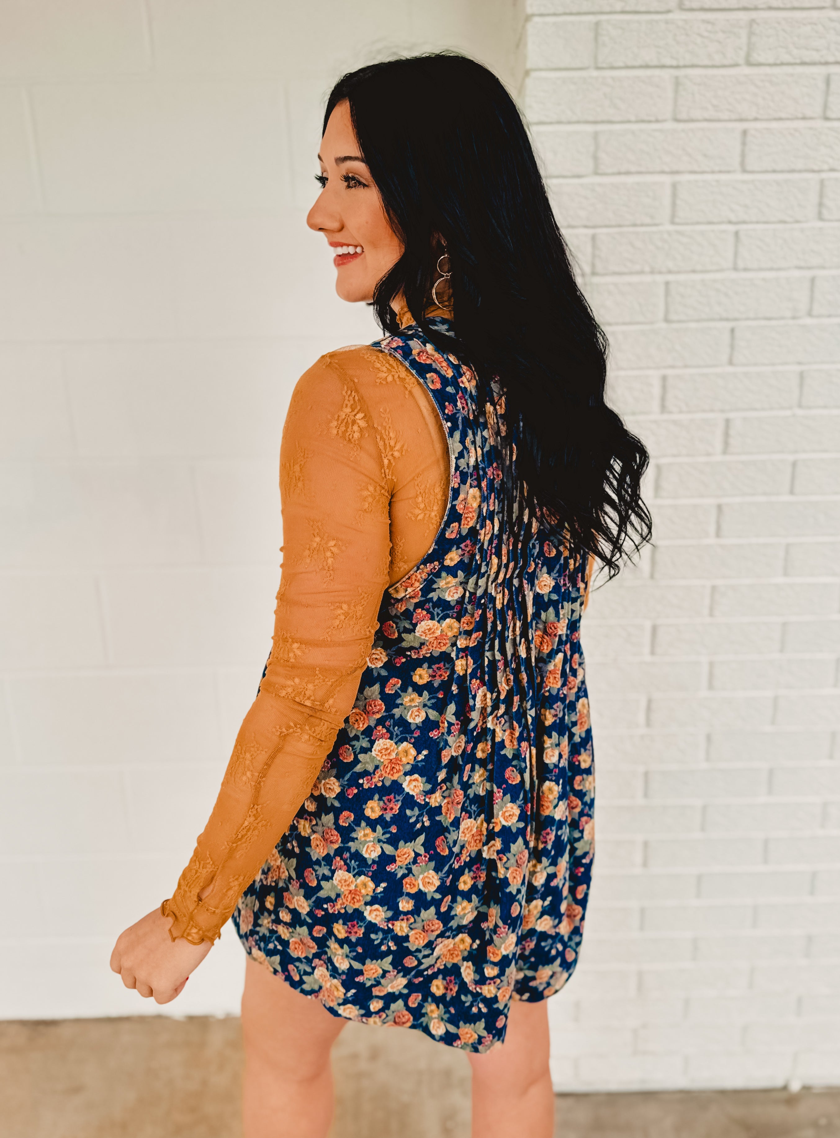 Washed Floral Denim Romper - Blue - Lace and Grace Boutique