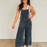 Mineral Washed Cotton Gauze Overalls - Faded Denim Black - Lace and Grace Boutique