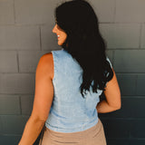 Denim Button Down Vest - Light Denim - Lace and Grace Boutique