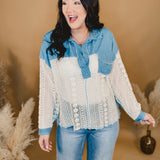 Collared Lace & Denim Top - Denim / Ivory - Lace and Grace Boutique