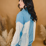 Collared Lace & Denim Top - Denim / Ivory - Lace and Grace Boutique