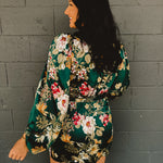 Floral Satin Wrap Dress - Emerald - Lace and Grace Boutique