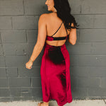 Velvet Cut-Out Open Back Maxi Dress - Burgundy - Lace and Grace Boutique