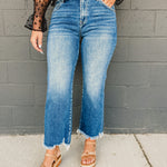 Risen Mid Rise Crop Straight Jean - Dark - Lace and Grace Boutique