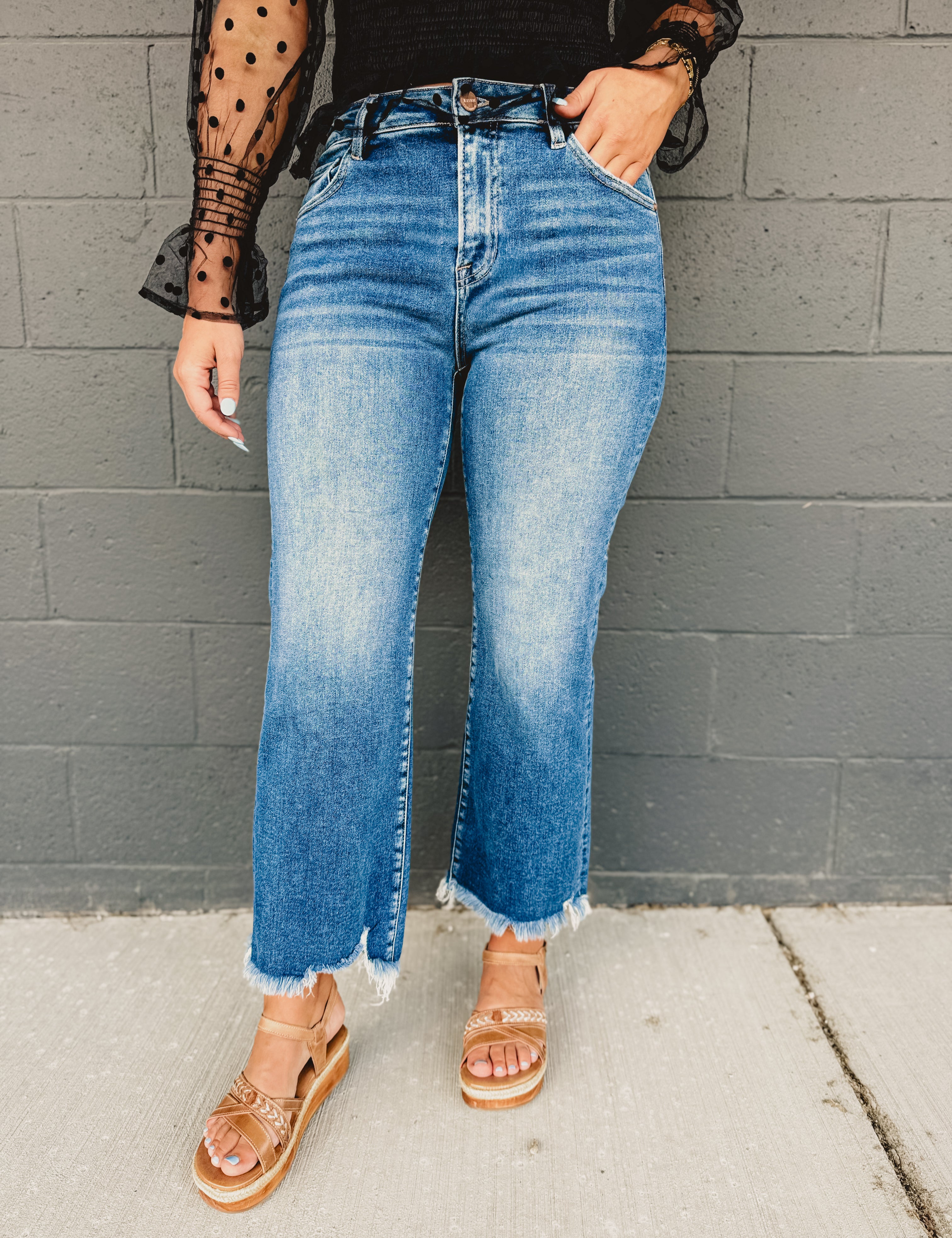 Risen Mid Rise Crop Straight Jean - Dark - Lace and Grace Boutique