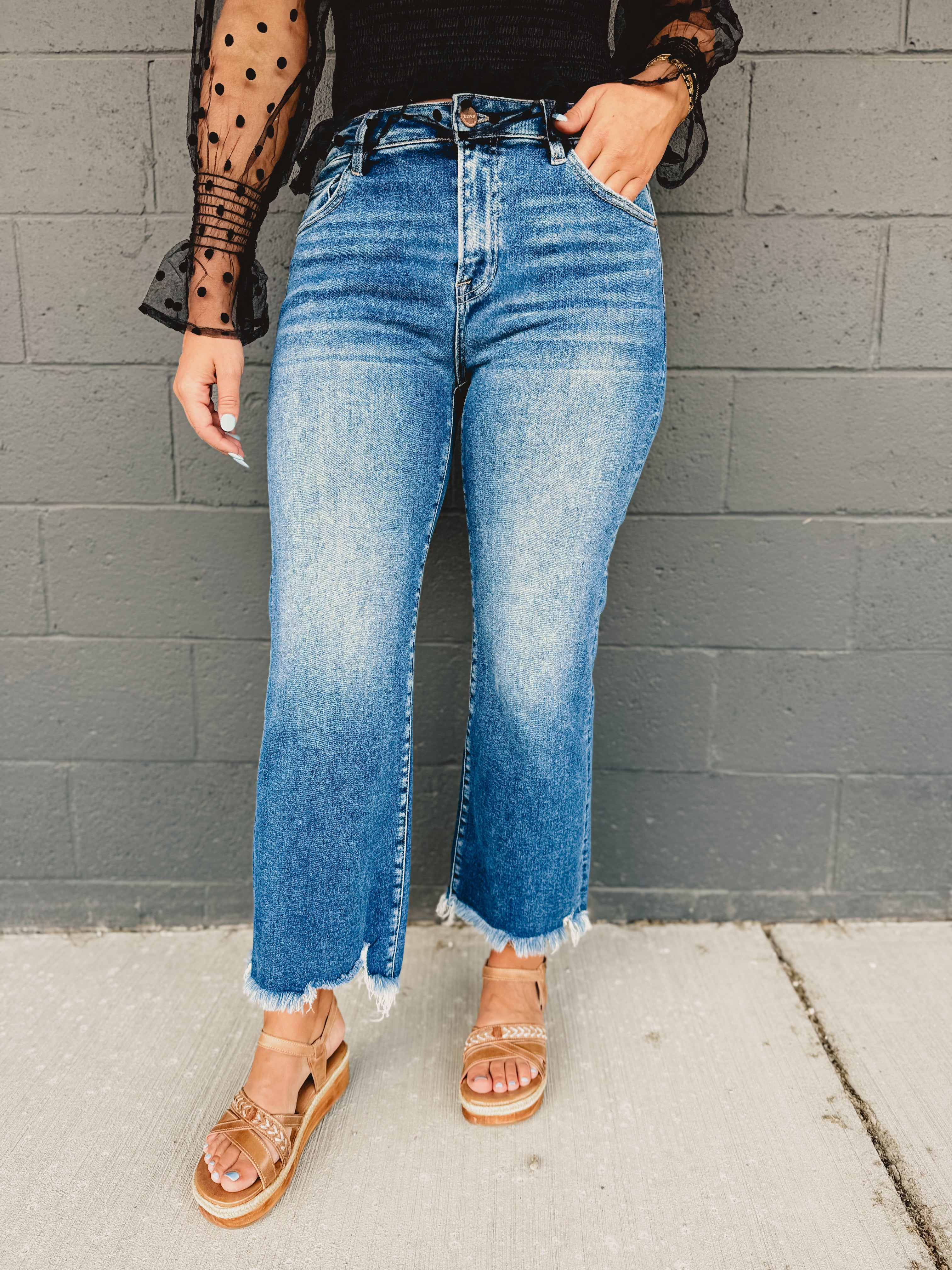 Risen Mid Rise Crop Straight Jean - Dark - Lace and Grace Boutique