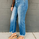 Risen Mid Rise Crop Straight Jean - Dark - Lace and Grace Boutique
