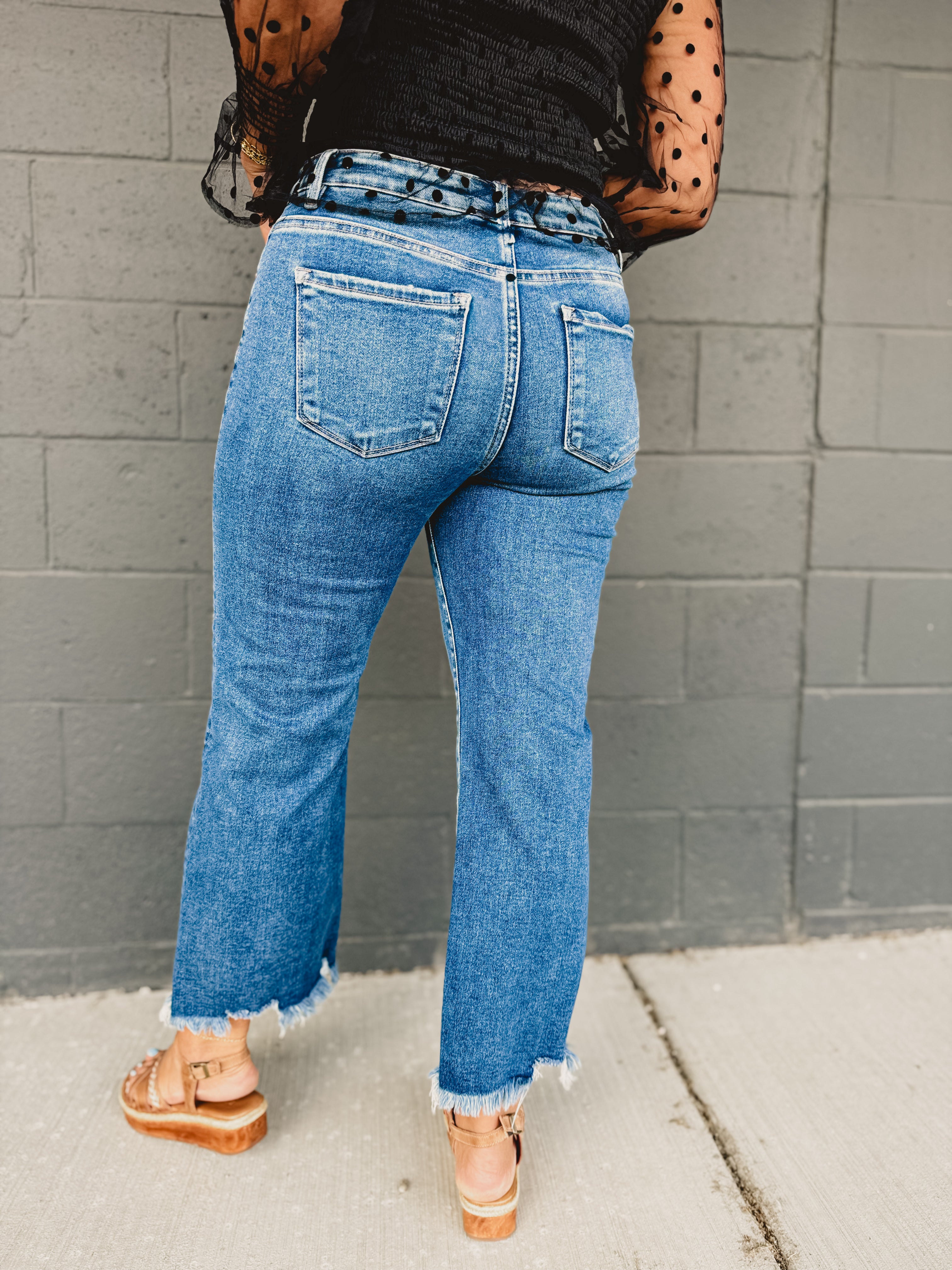Risen Mid Rise Crop Straight Jean - Dark - Lace and Grace Boutique