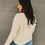 Cable Knit Crewneck Long Sleeve Sweater - Cream - Lace and Grace Boutique