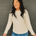 Cable Knit Crewneck Long Sleeve Sweater - Cream - Lace and Grace Boutique