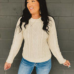 Cable Knit Crewneck Long Sleeve Sweater - Cream - Lace and Grace Boutique