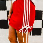Bow Detail Track Mini Skirt - Red - Lace and Grace Boutique