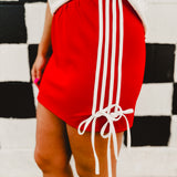 Bow Detail Track Mini Skirt - Red - Lace and Grace Boutique