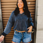Oversized V-Neck Washed Sweater - Navy - Lace and Grace Boutique