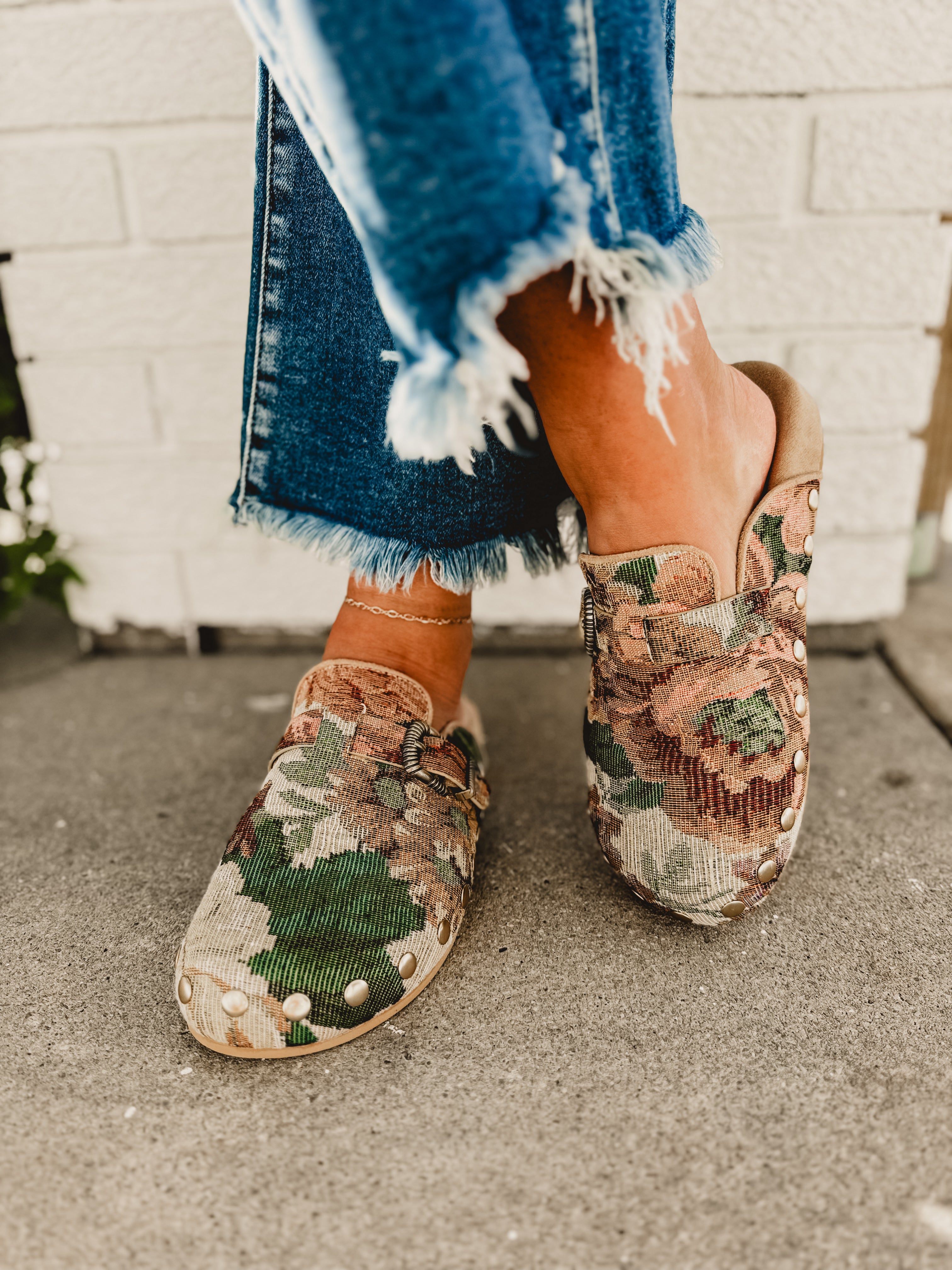 The Toni Studded Buckle Clog - Floral Tapestry - Lace and Grace Boutique