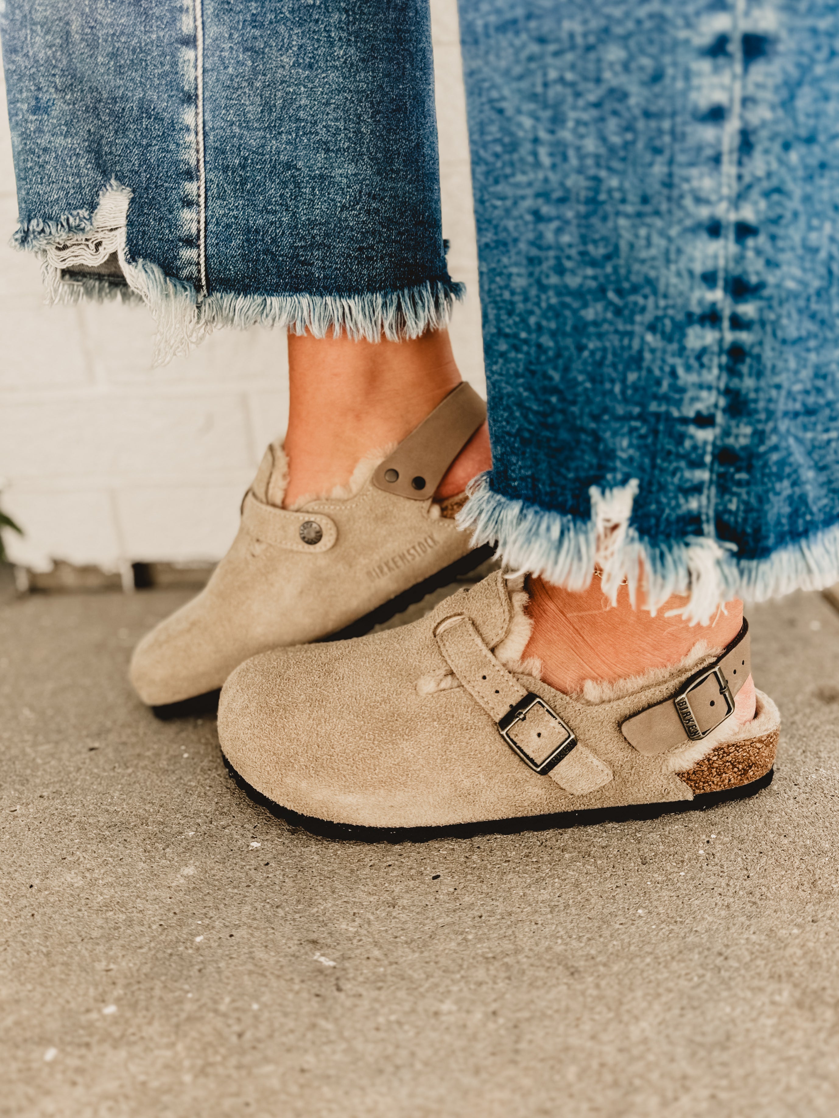 Birkenstock Tokio Suede Leather Shearling Clog - Taupe - Lace and Grace Boutique