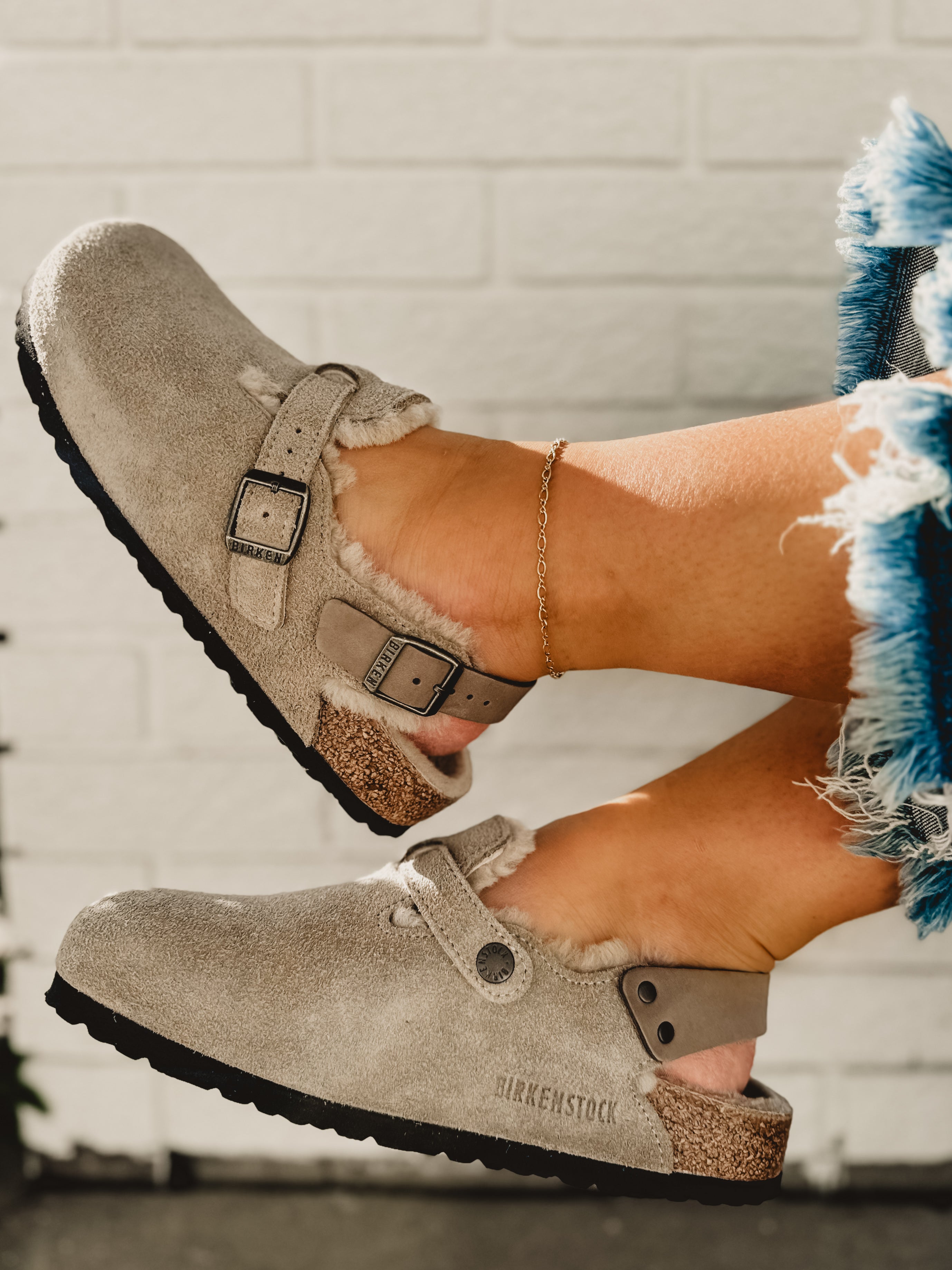 Birkenstock Tokio Suede Leather Shearling Clog - Taupe - Lace and Grace Boutique