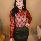 All Dressed Up Sheer Lace Top - Brick - Lace and Grace Boutique