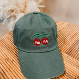 MAMA Cherries Embroidered Baseball Cap - Green - Lace and Grace Boutique