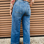 High Rise Front Seam Wide Leg Jean - Dark Denim - Lace and Grace Boutique