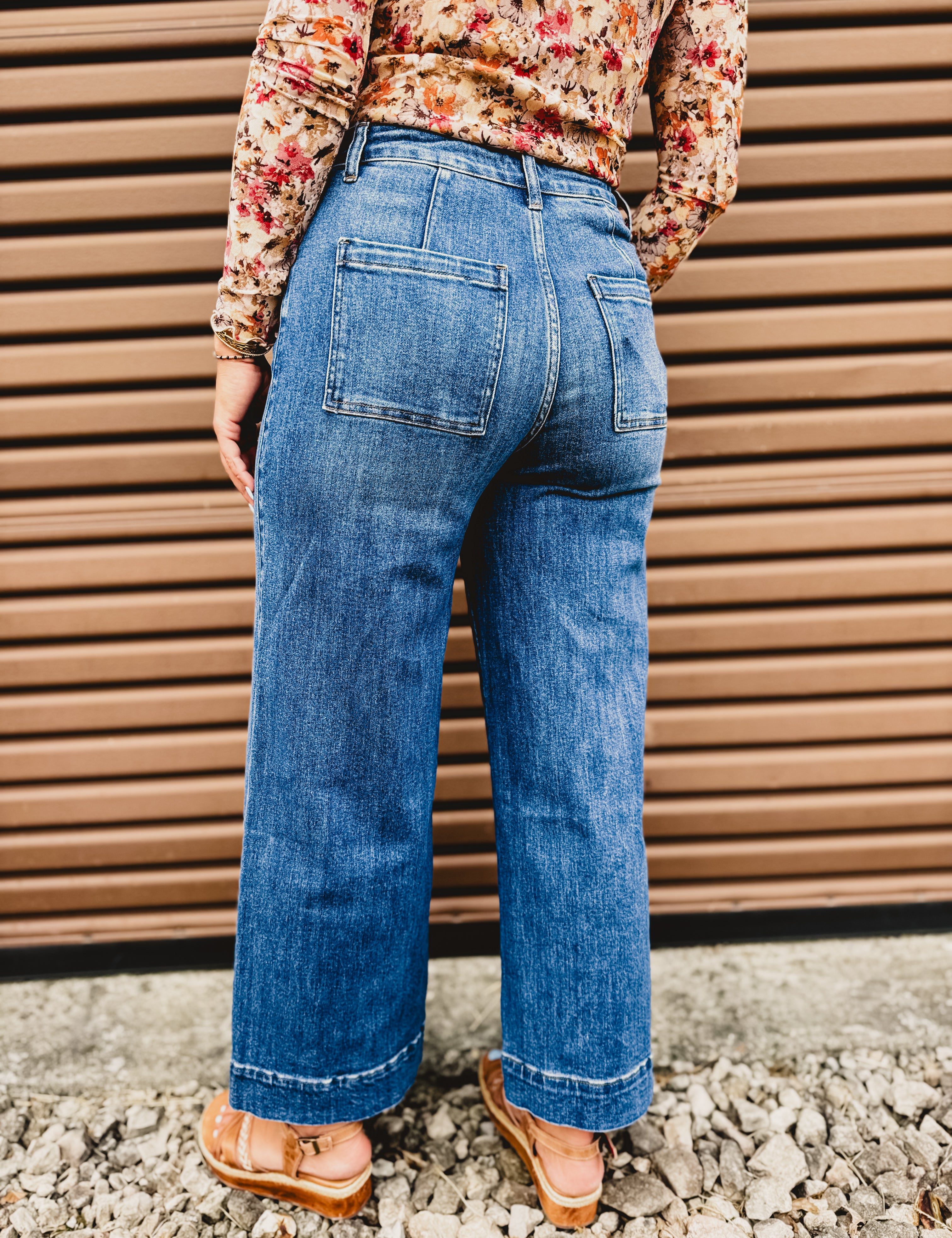 High Rise Front Seam Wide Leg Jean - Dark Denim - Lace and Grace Boutique