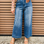 High Rise Front Seam Wide Leg Jean - Dark Denim - Lace and Grace Boutique