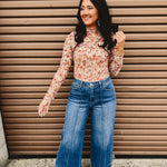 High Rise Front Seam Wide Leg Jean - Dark Denim - Lace and Grace Boutique