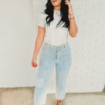 Striped Washed Twill Pants - Washed Denim - Lace and Grace Boutique